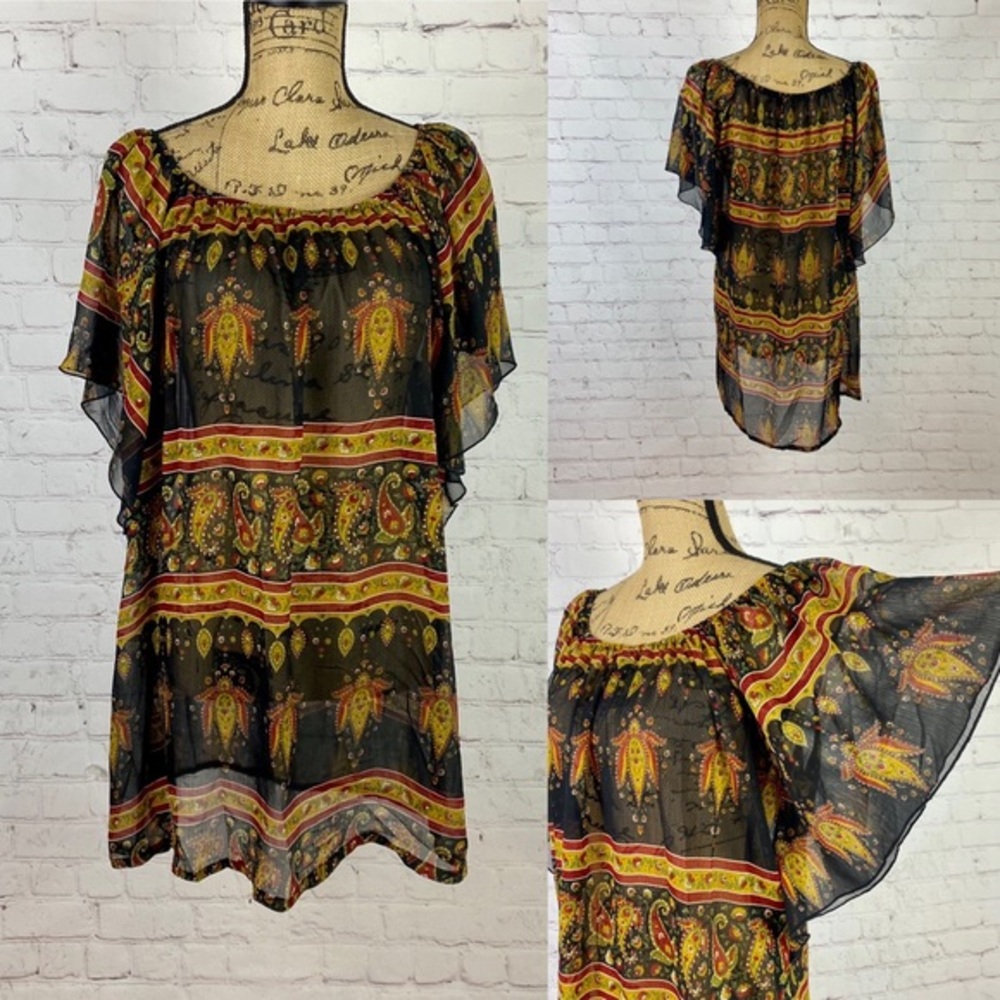 One & One Semi Sheer Boho Butterfly Sleeves Dress